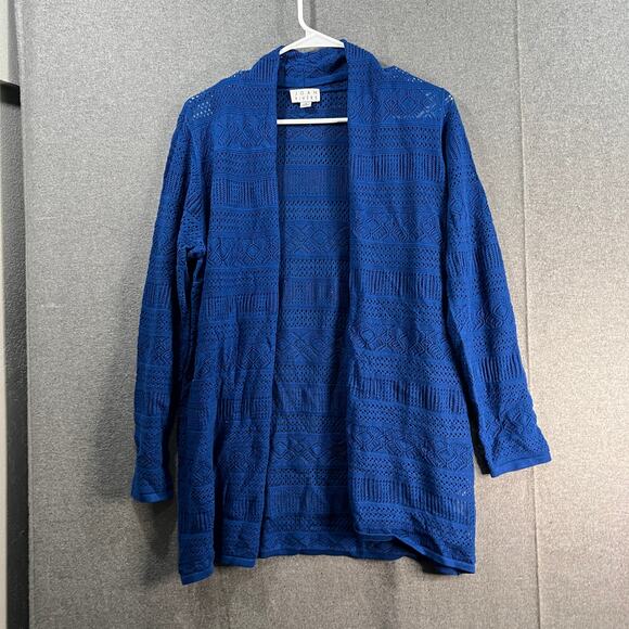 Joan Rivers Crochet Stripe Open Front Cardigan Summer Navy Medium - Picture 1 of 10